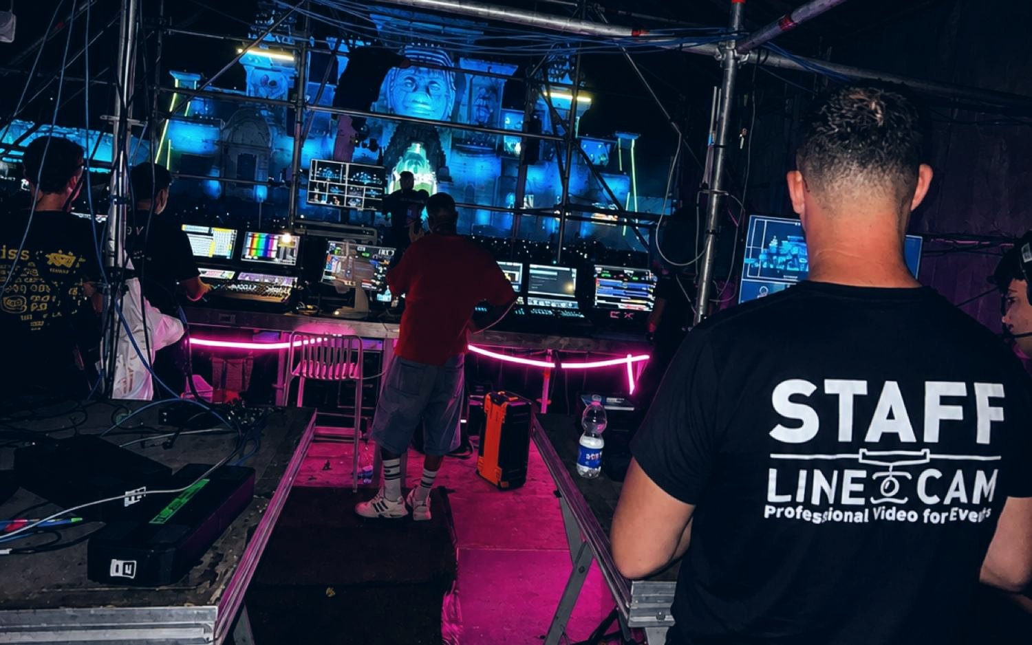 Linecam multi-camera production control during a festival, with monitors and vision mixer